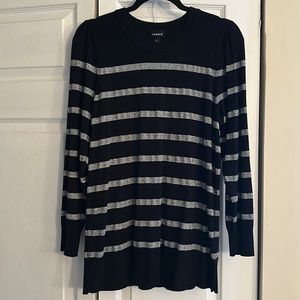 Torrid Silver Striped Puff Shoulder Sweater